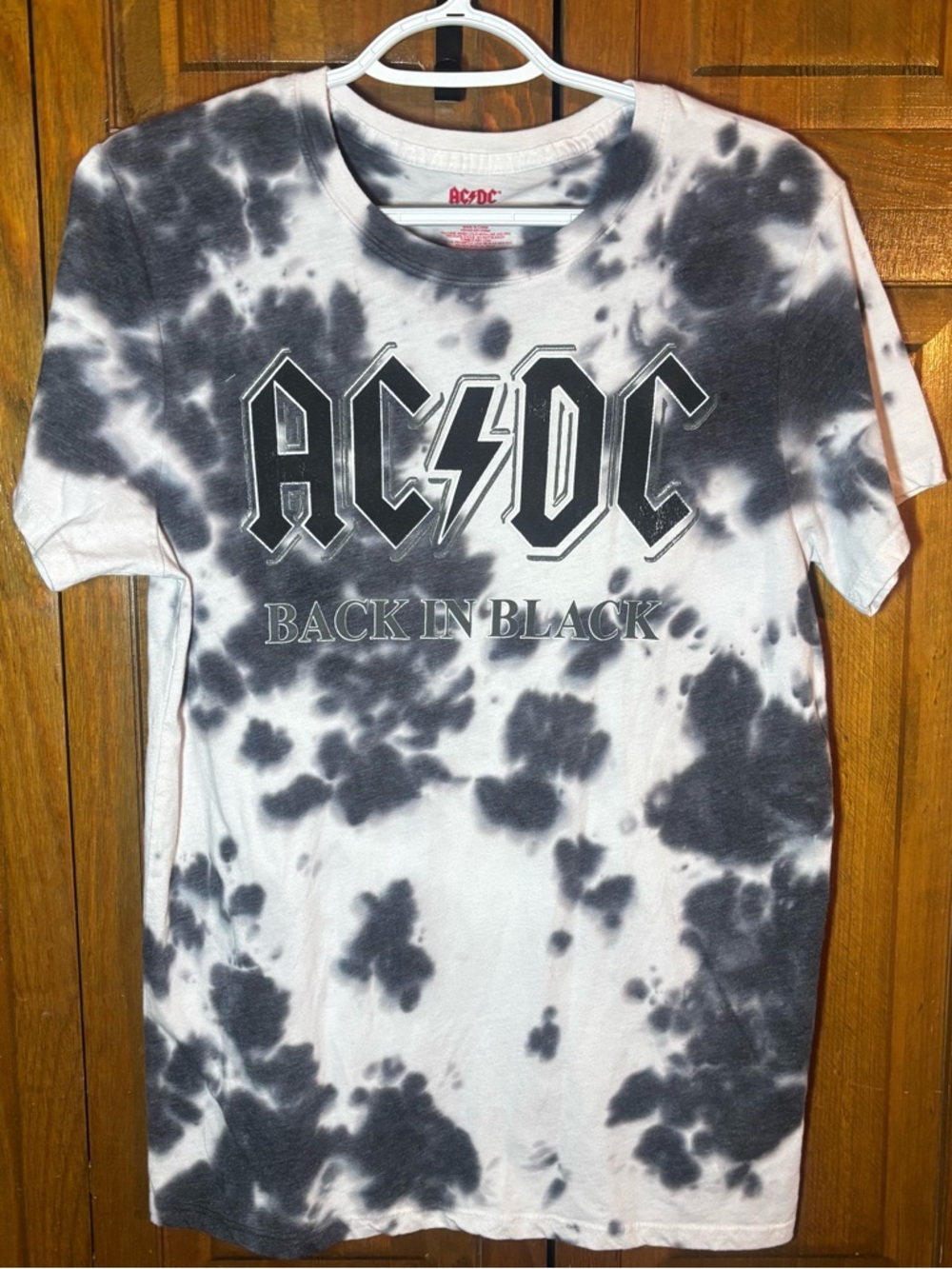 AC/DC Black & White Tie-Dye Back In Black Graphic Tee